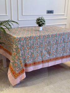 100% coton Style classique main-bloc imprimé Floral nappe écologique à la main chemin de Table serviette de mariage indien usage domestique - Product Image 2