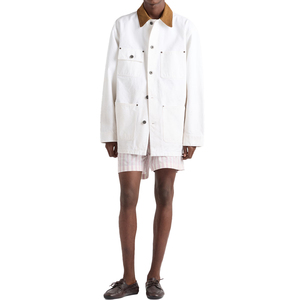 Blouson en toile vintage pour homme, tendance, avec garnitures en cuir, coupe classique, style workwear, en coton, OEM, marque privée - Product Image 1