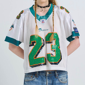 Top Corto de Malla Estampado con Cuello en V y Manga Media para Mujer, Estilo Jersey de Fútbol Americano, Ropa Urbana Transpirable, Logotipo Personalizado, Venta al por Mayor, Moda - Product Image 1