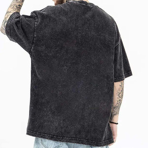 Camiseta de algodón negra lavada de corte oversize para hombre, manga corta, cuello redondo, estilo urbano, color liso, camiseta oversize para hombre - Product Image 5