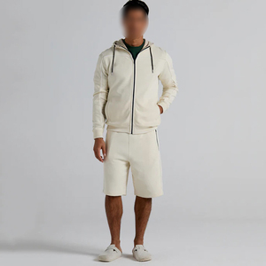 Men Street Wear In Different Color Contrast Top Selling Best Product Zipper Hoodie And Drawstring High Waist Shorts <b>Set</b> - Product Image 1