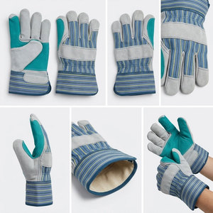 Gants de travail robustes en cuir de vachette renforcé avec dos en toile de coton, poignets caoutchoutés et doublure intérieure en polaire - Product Image 3