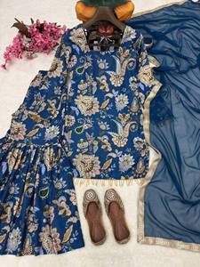 Newly Launched <b>Kurti</b> And Sharara Set With Dupatta in Floral Digital Prints And Stone Work For Party Wedding India Bulk Export - Product Image 3