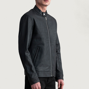Chaqueta de Cuero Genuino de Vaca Ligera Negra Premium para Hombre, Corte Ajustado, Estilo Motero, Moda Urbana, Cierre Frontal con Cremallera, OEM - Product Image 3