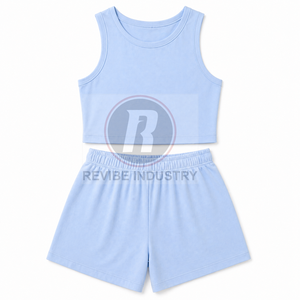 Conjunto Deportivo de Shorts de Cintura Alta de Lona Sólida para Mujer, Camisetas de Manga Corta Raglán, Logotipo Personalizado, Ropa Casual de Verano Ecológica - Product Image 2
