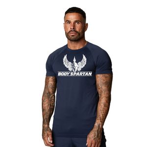 Camiseta con estampado gráfico azul marino para hombre, cuello redondo, manga corta, atlética, para gimnasio, entrenamiento, ropa deportiva informal, ropa deportiva - Product Image 1