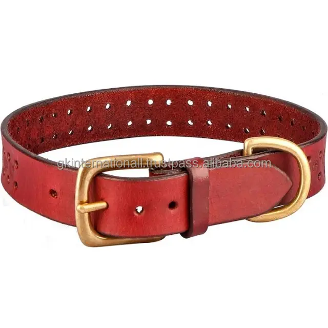 Collar de perro de cuero marrón grueso hecho a medida para perros medianos o grandes con elegante collar de perro de cuero de diseño doble perforado