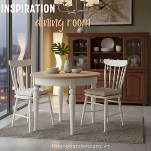 Mesa de Comedor Redonda de Madera de Acacia con Acabado en Color Marfil para Comedor - Product Image 5