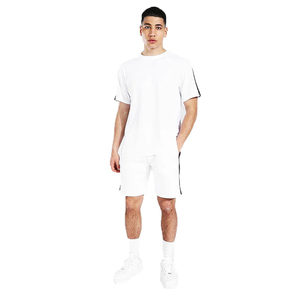 Conjunto de Camiseta y Pantalones Cortos de Verano para Hombre, Talla Grande, Casual, Transpirable, Tejido, Cuello Redondo, con Panel Bordado, Diseño Sólido, Personalizable - Product Image 2