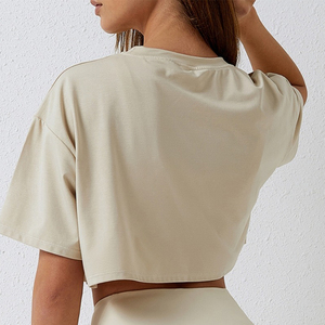 Camiseta Corta de Cuello Redondo para Mujer, 100% Algodón, Estilo Oversize, Moda Urbana, Hombros Caídos, Transpirable, Personalizable - Product Image 5