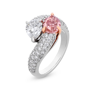 Anillo de compromiso de oro macizo de 18 quilates para mujer de lujo con diamante de corte esmeralda y piedra rosa - Product Image 3