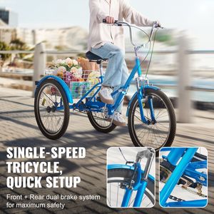 Triciclo Pieghevole per Adulti in Acciaio al Carbonio da 24 Pollici con Cesto Grande e Sedile Regolabile, Bici a 3 Ruote Cruiser - Product Image 4