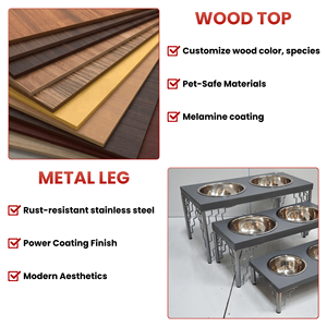Mangeoire pour animaux de compagnie avec dessus en bois et pieds en métal gris, double bol pour chien, support de mangeoire, OEM/ODM directement de l'usine du Vietnam - Product Image 5