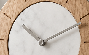 Minimalist Circular Wall <b>Clock</b> With Wooden Frame Marble Dial Silent Quartz Movement Needle Display - Product Image 3