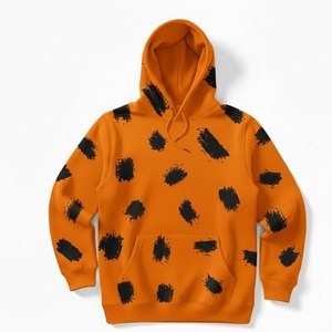 Sudadera con Capucha de Forro Polar para Hombre, Personalizada con Logotipo OEM, de Algodón Grueso, Oversize, con Estampado Gráfico de Apliques Naranja, Estilo Urbano, con Bolsillo - Product Image 1