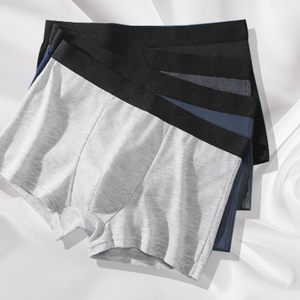 Calzoncillos Boxer Antibacterianos Ecológicos de Tiro Medio para Hombre, Paquete de 3, Color Sólido, Algodón Tejido Transpirable, Gris, Negro, Azul Marino - Product Image 4