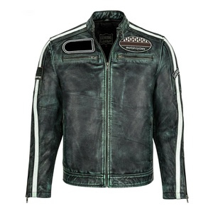 Ropa de abrigo de invierno de carreras unisex, chaqueta Bomber de piel auténtica con cuello levantado y parches bordados para motocicleta de talla grande - Product Image 1