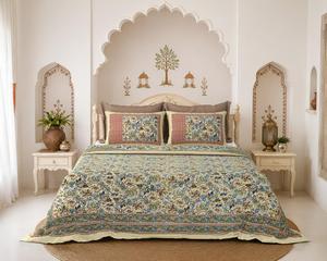 <b>Top</b> Selling Screen Print Bedsheet Indian Cotton Floral Jaipur Handmade Boho Bedspread King Size Bedroom Decor - Product Image 1