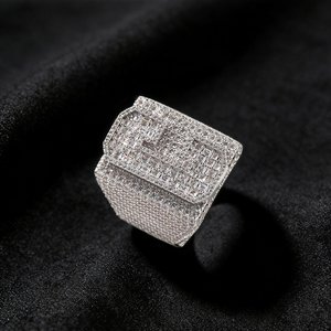 925 Silver Moissanite <b>Ring</b> Square Cluster Band Pave Set Hip Hop <b>Statement</b> <b>Ring</b> for Men - Product Image 3