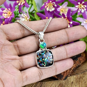 Pendentif en argent sterling 925 avec incrustation d'opale éthiopienne, style bohème, collier fin unisexe pour tous les jours, bijoux pour femmes, cadeau - Product Image 2
