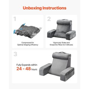 หมอนอ่านหนังสือและพักผ่อนบนเตียงขนาดใหญ่ พร้อมพนักพิงศีรษะแบบถอดได้ ฟองน้ำ 25D รองรับหลัง 3 ช่องเพื่อความสะดวกสบาย - Product Image 2