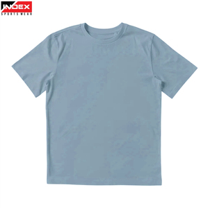 INDEX Men's Light Blue Short Sleeve T-Shirt O-Neck Regular Fit Casual Knitted Cotton Breathable Solid Color Jersey Fabric - Product Image 1