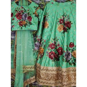 Magnifique Lehenga Choli de soirée de couleur verte, brodé, semi-cousu, par Zeel Clothing - Product Image 4