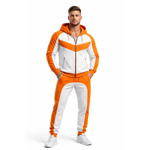 Conjunto Deportivo para Hombre en Naranja y Blanco con Contraste – Chaqueta con Capucha y Cremallera y Pantalones Jogger, Corte Ajustado, Ropa Deportiva Informal para Gimnasio - Product Image 2