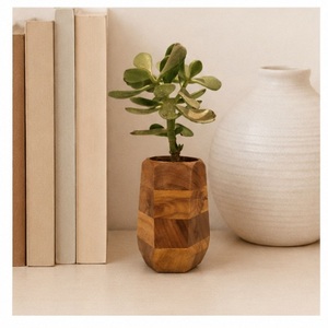 Handcrafted Geometric <b>Wooden</b> Succulent Planter Eco-Friendly Natural <b>Solid</b> Wood Flower Pot Modern Indoor <b>Desk</b> Decorative Vase - Product Image 5