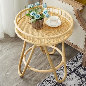 Handcrafted Rattan Round Side Table - Natural Wood Woven Coffee Table Wholesale - Product Image 2