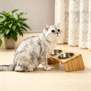 Support surélevé en bambou massif pour gamelles de chien et de chat, support surélevé pour bols de nourriture et d'eau pour animaux de compagnie - Product Image 2
