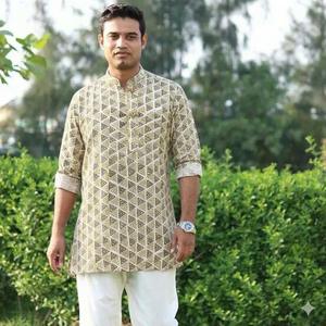 Camisa de algodón para hombre Advik, estilo étnico indio, estampado floral digital, lavable a mano, longitud regular, para bodas de verano, completamente cosida. - Product Image 4