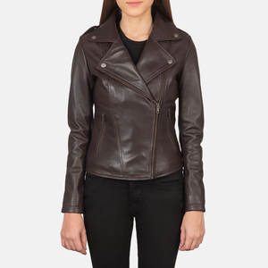 Blouson de motard en cuir marron Flashback, style vintage, avec fermeture éclair, coupe classique ajustée, en similicuir ou cuir véritable, vêtement d'extérieur décontracté pour la moto - Product Image 1