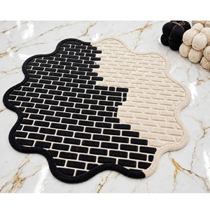 Black Beige Brick Pattern Irregular Rug Scalloped <b>Aesthetic</b> Tufted Floor Mat Modern Living Room Bedroom Area Carpet Home Decor - Product Image 1