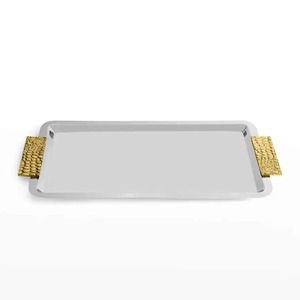 Plateau décoratif rectangulaire en métal de haute qualité avec poignées plaquées or, design moderne, emballage en une seule pièce - Product Image 1