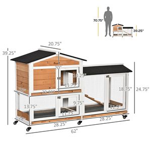 Recinto Mobile per Conigli da Interno da 62 Pollici, Gabbia per Animali di Taglia Grande con Vassoio Estraibile in Legno Giallo e Rampa in Ferro per l'Allevamento - Product Image 3