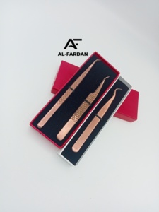 Pinzas para Pestañas de Color Oro Rosa Plasma, Punta Curva de 45 Grados, Agarre de Diamante, Acero Inoxidable, Punta de Fibra Puntiaguda, con Caja - Product Image 4