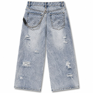 Men's Wide Leg Denim Jeans High Waist Distressed Embroidered Dragon Floral Pattern Loose Fit Chinese Style Streetwear <b>Pants</b> - Product Image 2