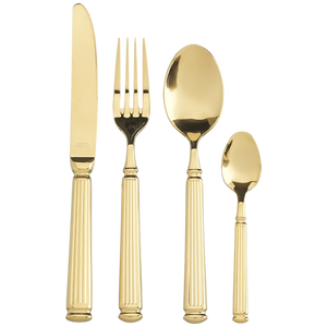 Ensemble de couverts en or de qualité supérieure, cuillère, fourchette et couteau en acier inoxydable avec un design élégant à poignée côtelée - Product Image 1