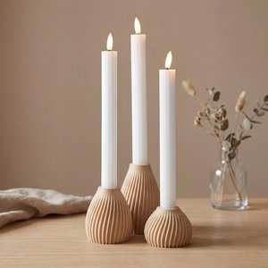 Ensemble de 3 porte-bougies coniques en bois texturé beige, style nordique minimaliste, faits à la main, pour la décoration de la maison, centre de table, lanternes - Product Image 5