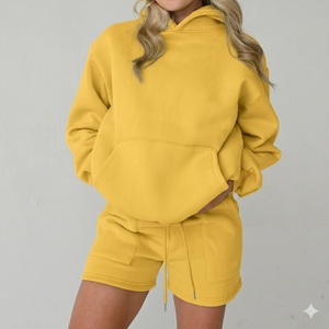 Conjunto de Sudadera y Pantalones Cortos para Mujer, 100% Algodón Transpirable, Precio al por Mayor, Ropa Deportiva, MOQ Bajo - Product Image 3