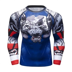 Chemise de compression à manches longues pour homme avec imprimé loup MMA, séchage rapide, polyester - Product Image 3