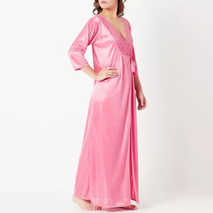 Camisón Térmico Sexy para Mujer, Talla Grande, Color Sólido, Cierre con Cordón, Tela de Velour 100% Seda, Transpirable, de Secado Rápido, con Cuello Camisero - Product Image 1