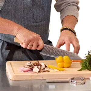 Couteau de chef Kiritsuke de 8 pouces en acier Damas, lame de cuisine multi-usages tranchante avec manche en bois de Pakka blond pour trancher - Product Image 6