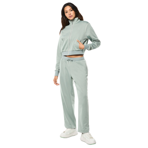 Womens Winter Streetwear Cropped Full Zip Stand Collar Tracksuit Jogger <b>Trousers</b> Drawstring Waist Pockets Wholesale Custom OEM - Product Image 1