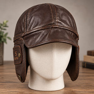 Gorro de Aviador de Cuero Marrón Safflii para Hombre, Gorro de Invierno con Orejeras, Estilo Vintage Casual - Product Image 2