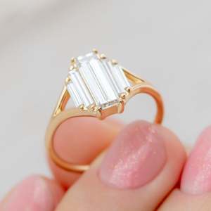 Women's Emerald Cut Diamond <b>Cocktail</b> <b>Ring</b> 14K <b>Gold</b> Geometric Prong Setting Luxury Fine Jewelry IGI Certified - Product Image 2