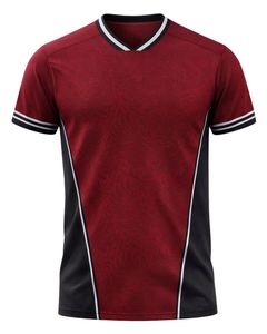 T-shirt de sport personnalisé pour homme, rouge et noir, manches courtes, col en V, respirant, séchage rapide, entraînement athlétique, course à pied, jersey de sport - Product Image 1