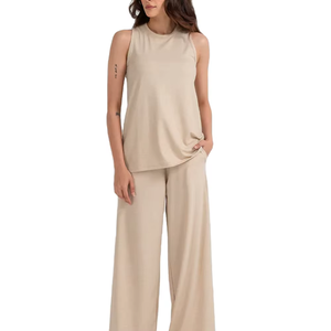 Débardeur en tricot beige à col rond pour femme, couleur unie, respirant, décontracté, sans manches, longueur normale - Product Image 3