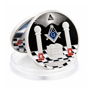 เหรียญที่ระลึกชื่อ Custom Master Mason Challenge Coin ชุบทอง ตัดแบบ Die Cut ลาย Blue Lodge รูปทรงสี่เหลี่ยมพร้อมเข็มทิศและเสา  ของที่ระลึกสำหรับแท่นบูชา ของที่ระลึกเพื่อการจดจำ - Product Image 1